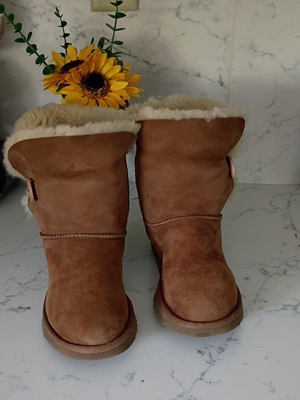 UGG Chestnut Suede Shearling-Lined Slippers